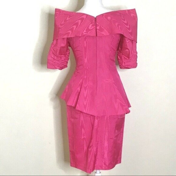 Vintage 80s Pink Taffeta Skirt Set Suit Small USA - Picture 3 of 7